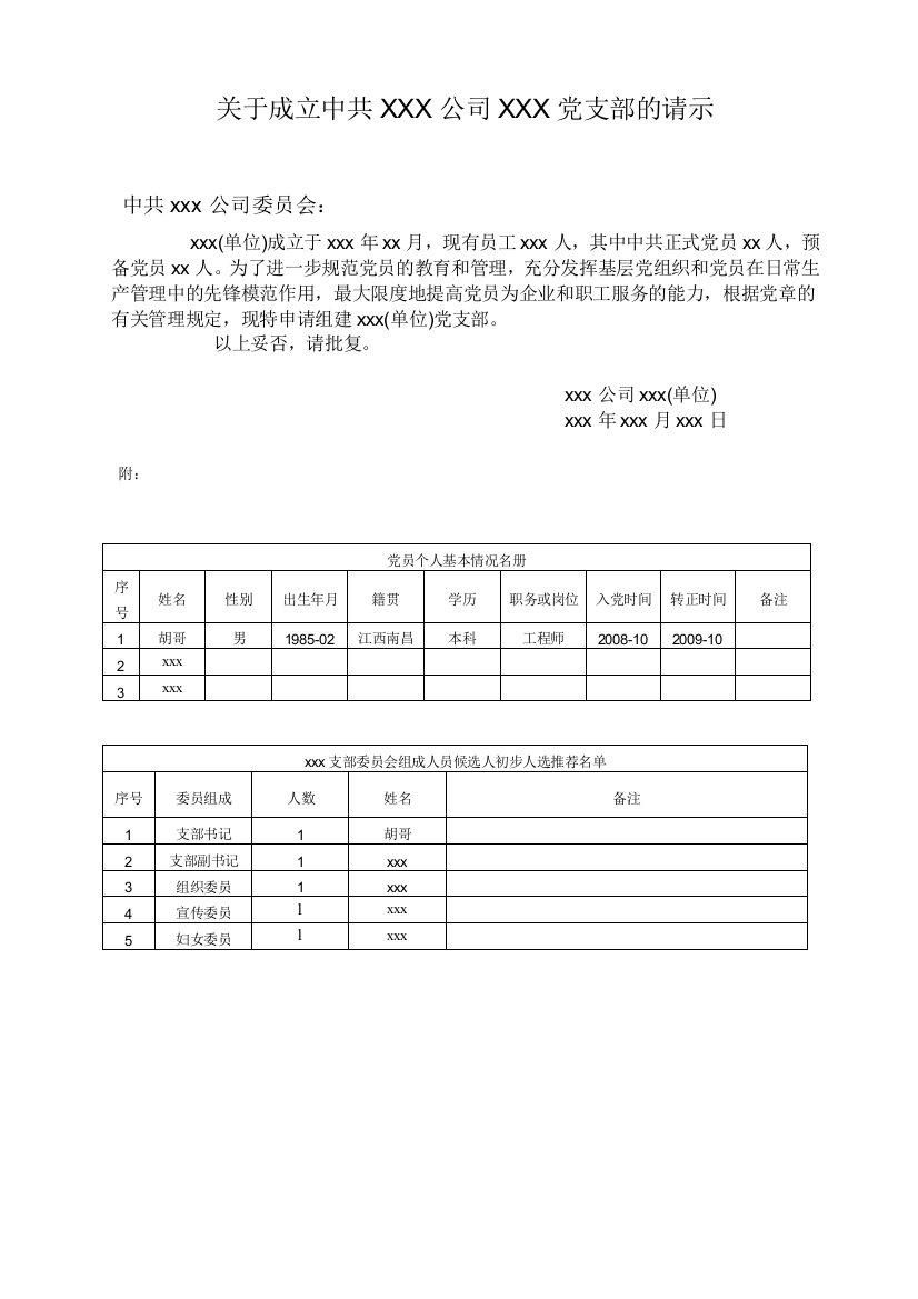 (完整word版)关于组建党支部的请示