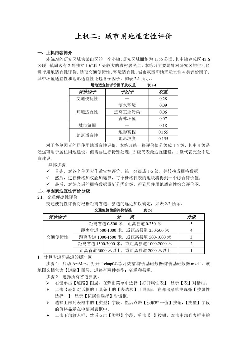 ArcGIS上机二城市用地适宜性评价