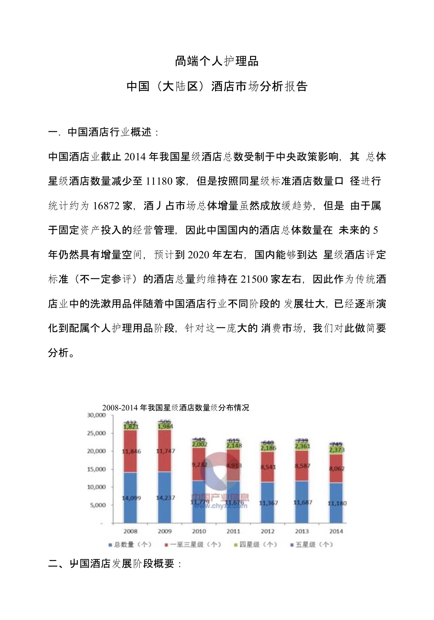 个人护理品中国酒店市场分析报告