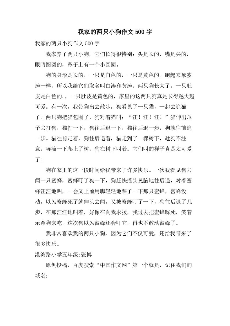 我家的两只小狗作文500字