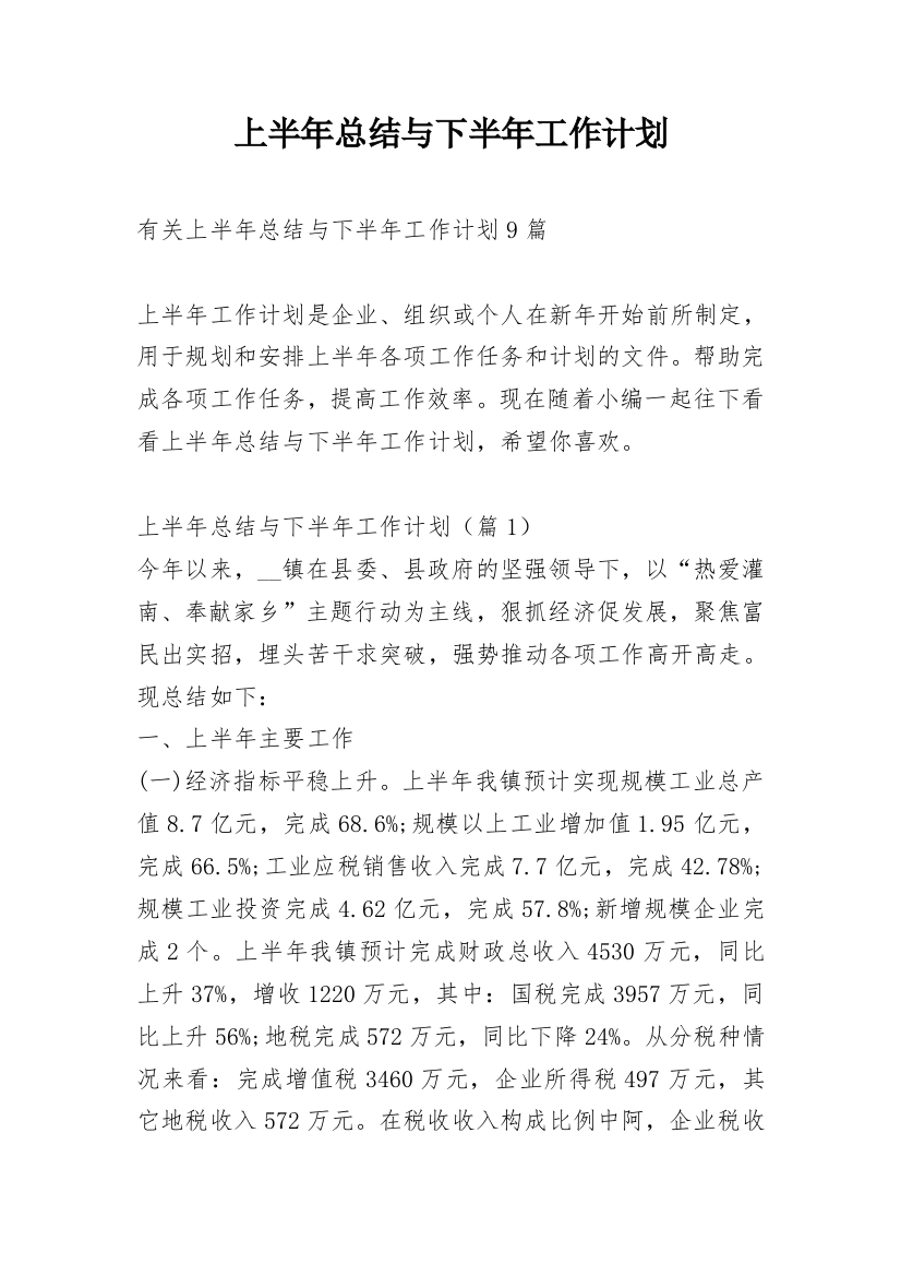 上半年总结与下半年工作计划