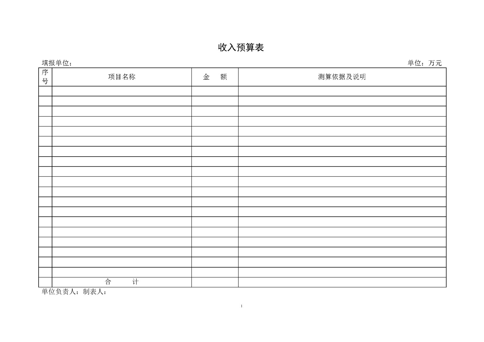 收入预算表