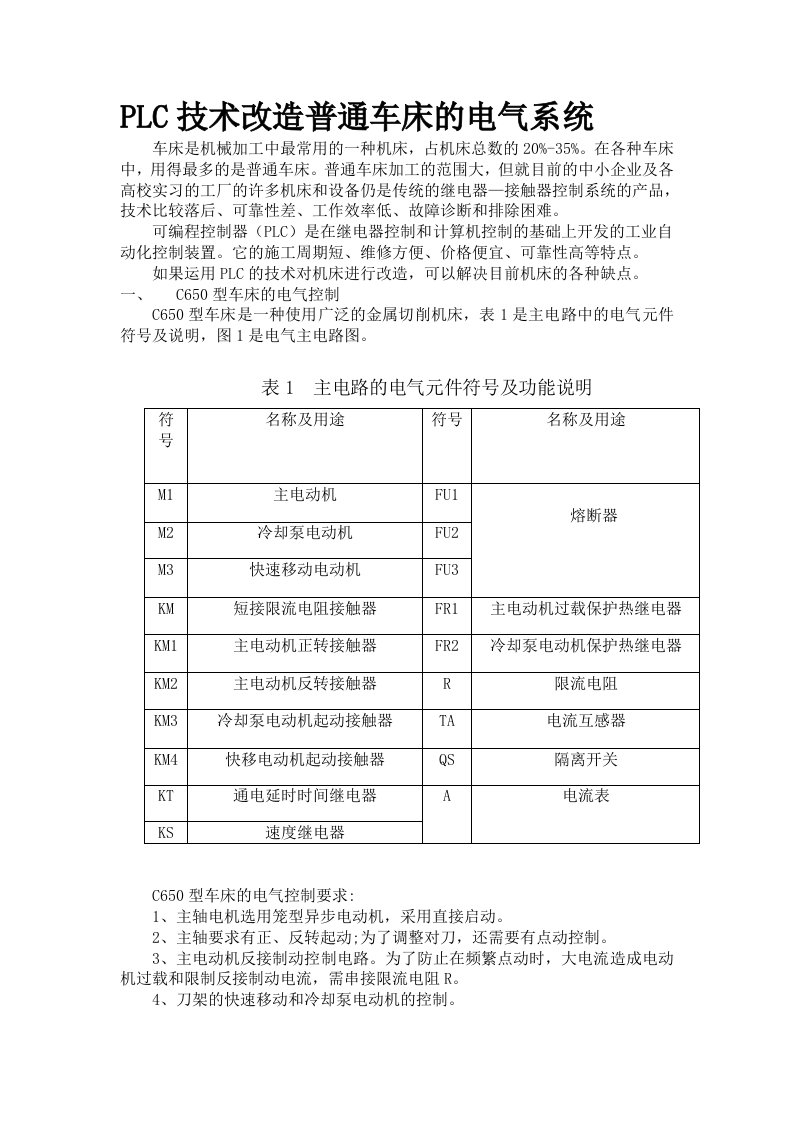 PLC技术改造普通车床的电气系统