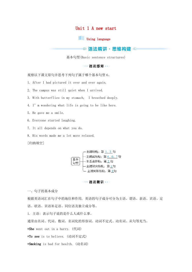 2021_2022学年新教材高中英语Unit1AnewstartUsinglanguage学案外研版必修第一册202106251167