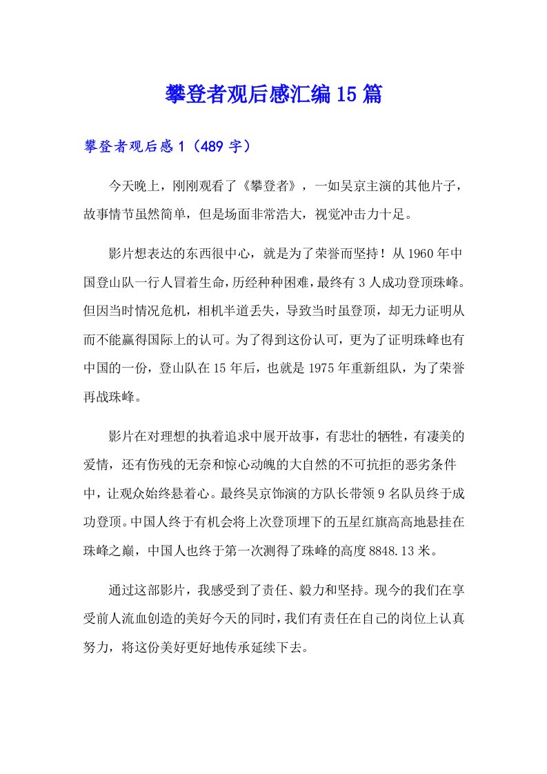 攀登者观后感汇编15篇