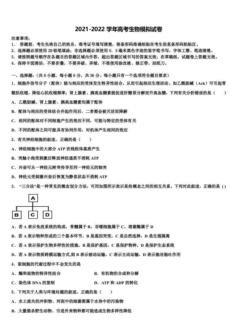 2022年江西省新建二中高三第三次测评生物试卷含解析