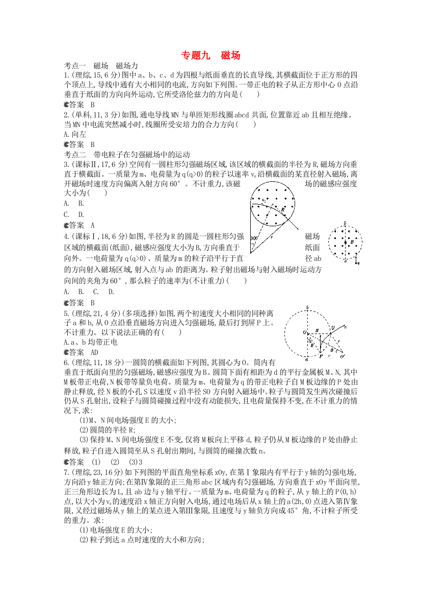 （高中物理）专题九　磁场