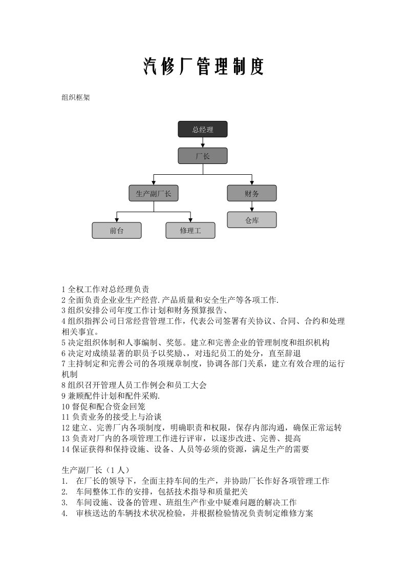 汽修厂管理制度