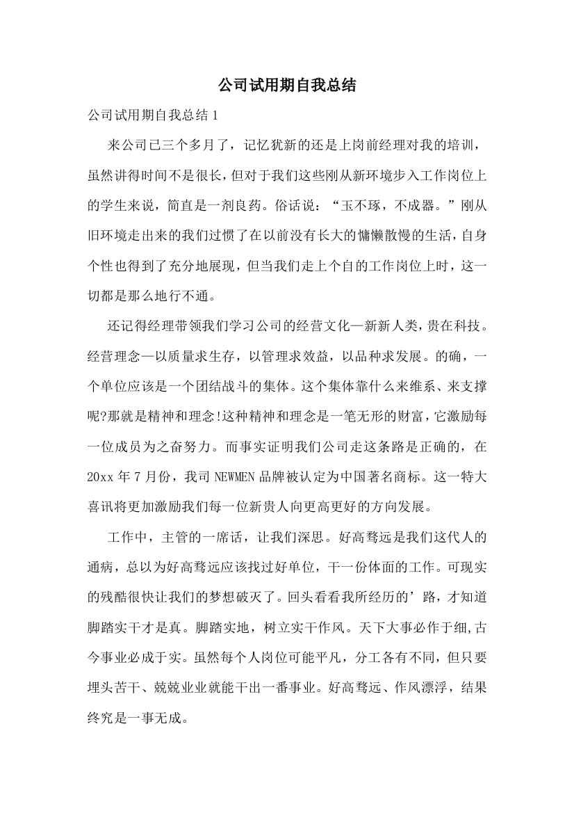 公司试用期自我总结