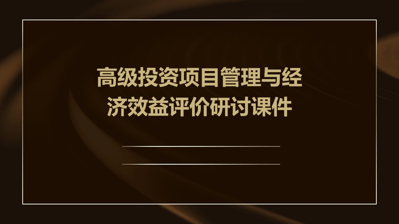 高级投资项目管理与经济效益评价研讨课件