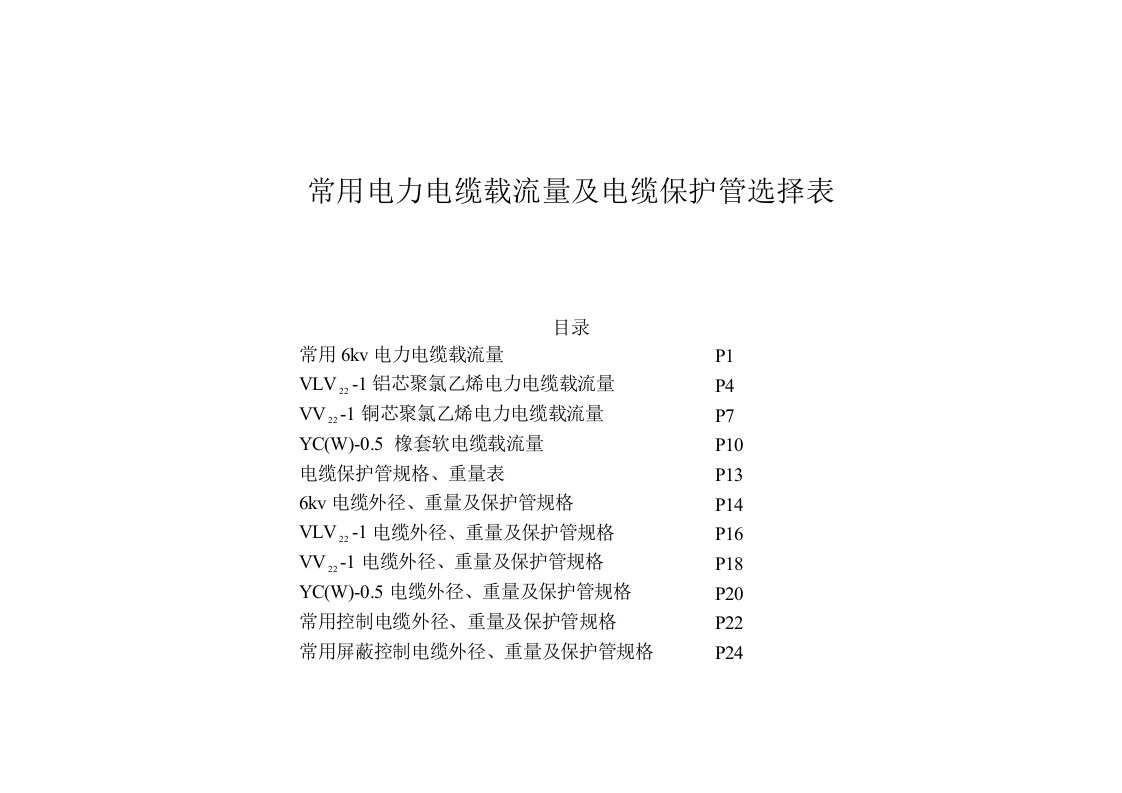 电力行业-电力电缆载流量及电缆管选型常用一