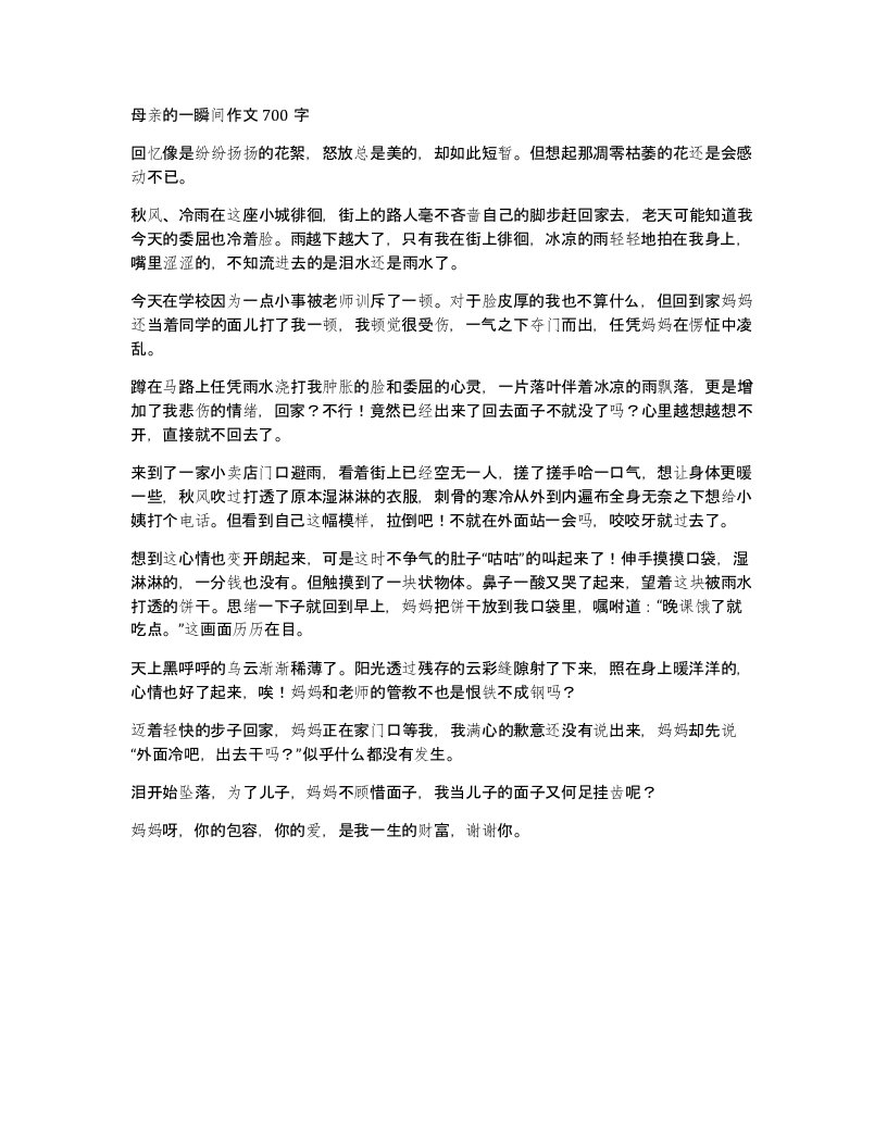 母亲的一瞬间作文700字