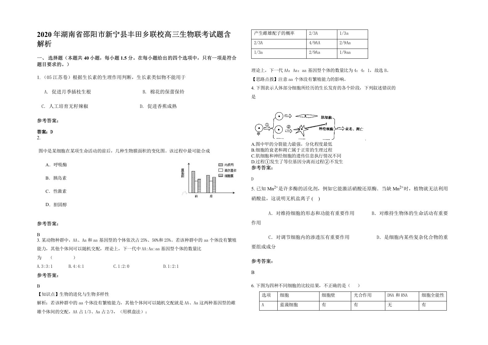 2020年湖南省邵阳市新宁县丰田乡联校高三生物联考试题含解析