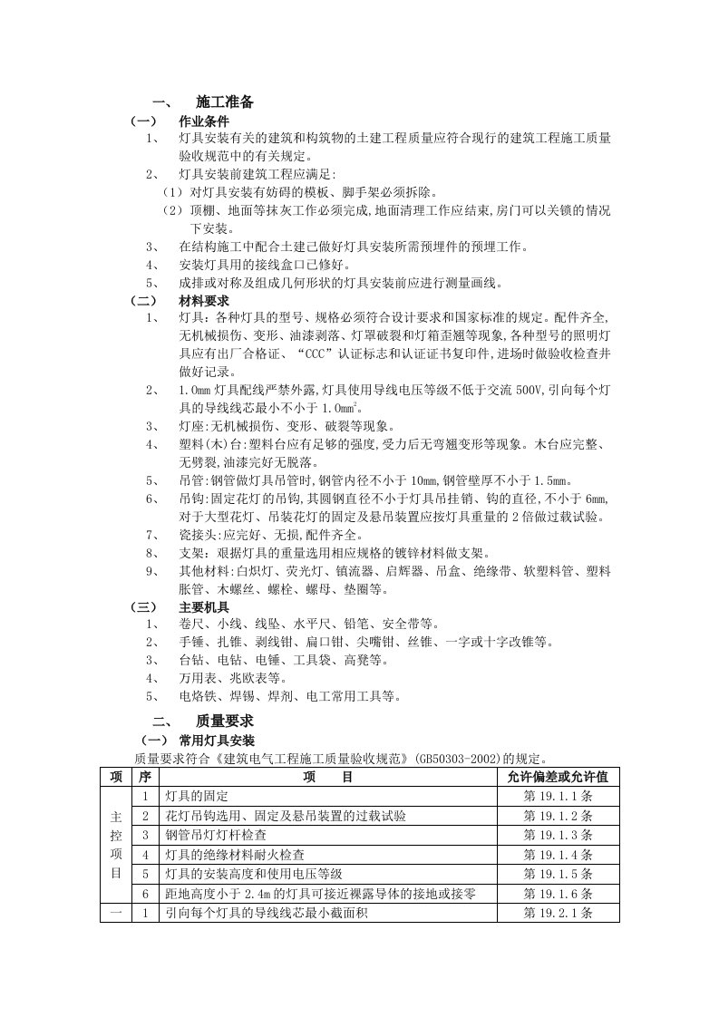 灯具安装技术交底