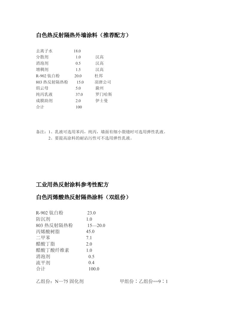 803配方及技术参数