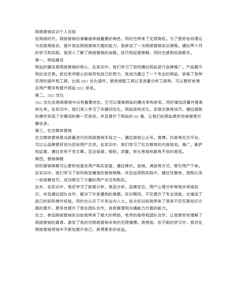 网络营销实训个人总结