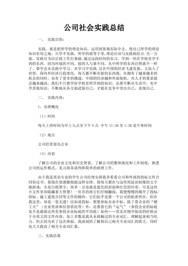 公司社会实践总结