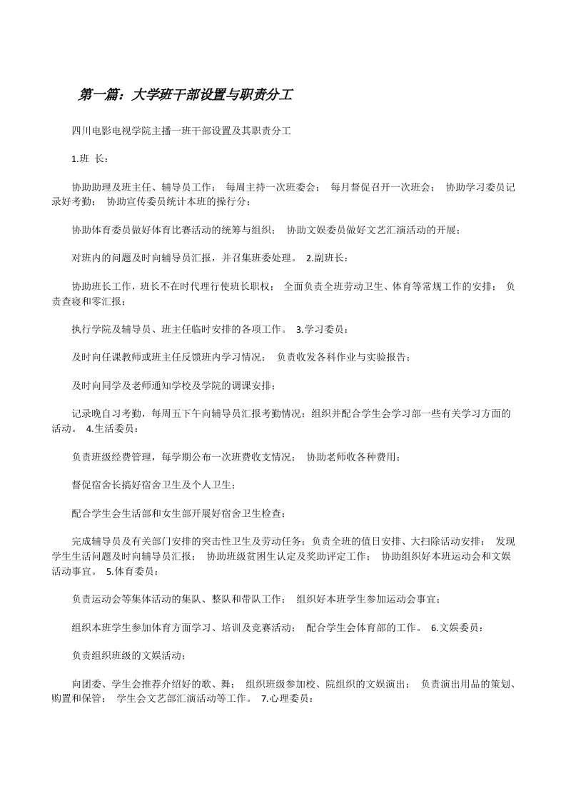 大学班干部设置与职责分工[修改版]