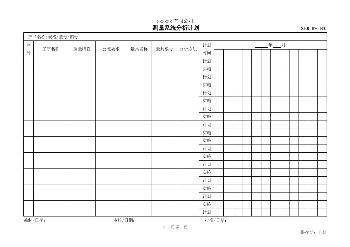 某汽车电机、风机总成设计制造公司TS16949程序文件全套(222个文件)-12M测量系统分析计划-070-程序文件