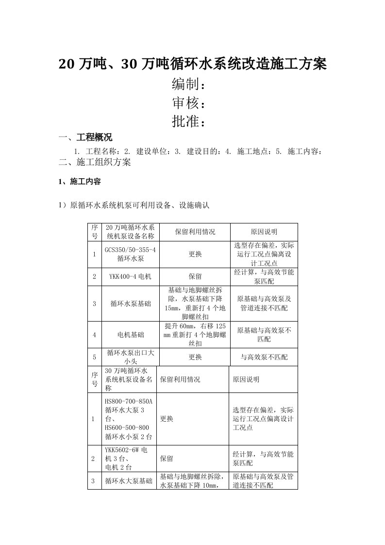 万吨循环水系统改造施工方案