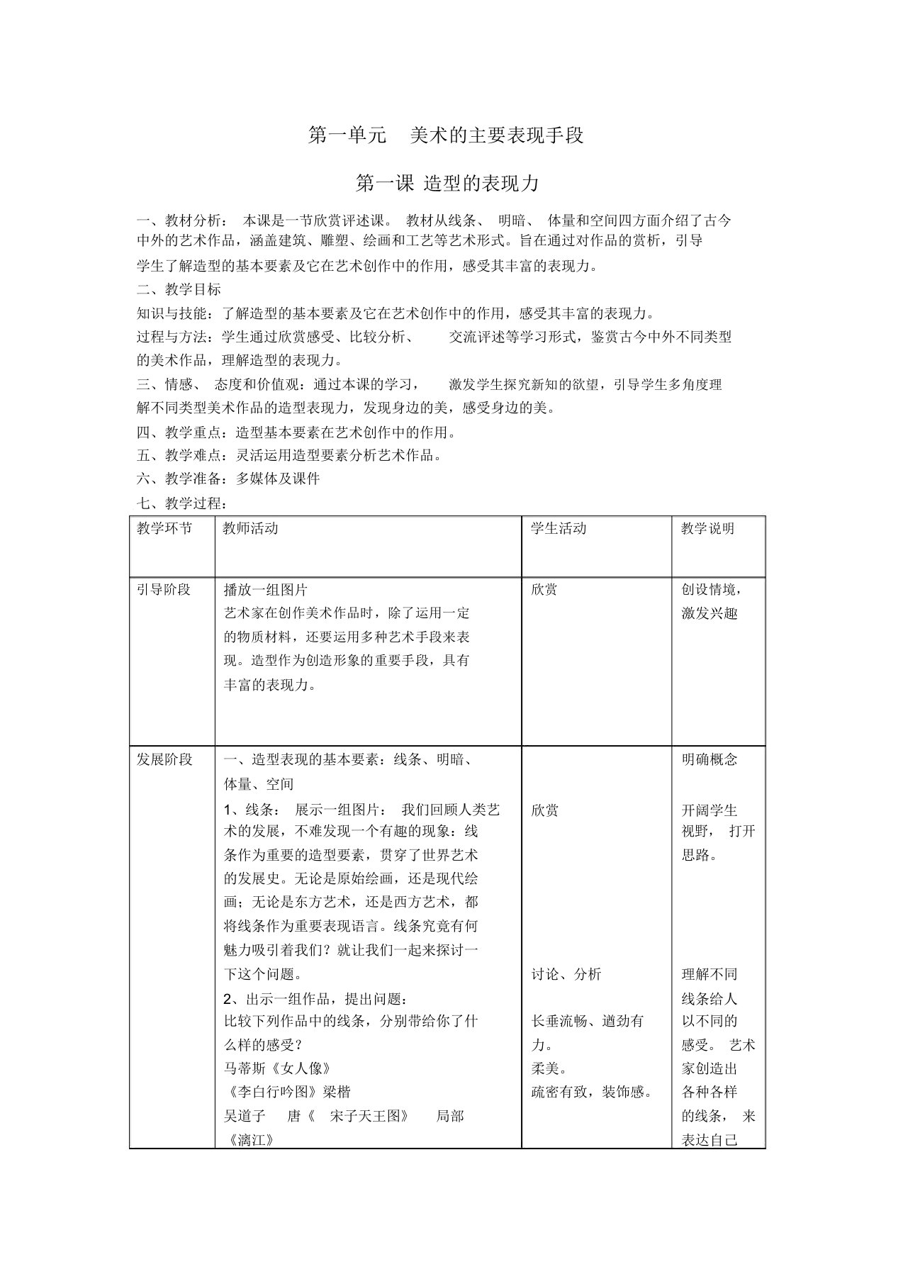 造型的表现力教案