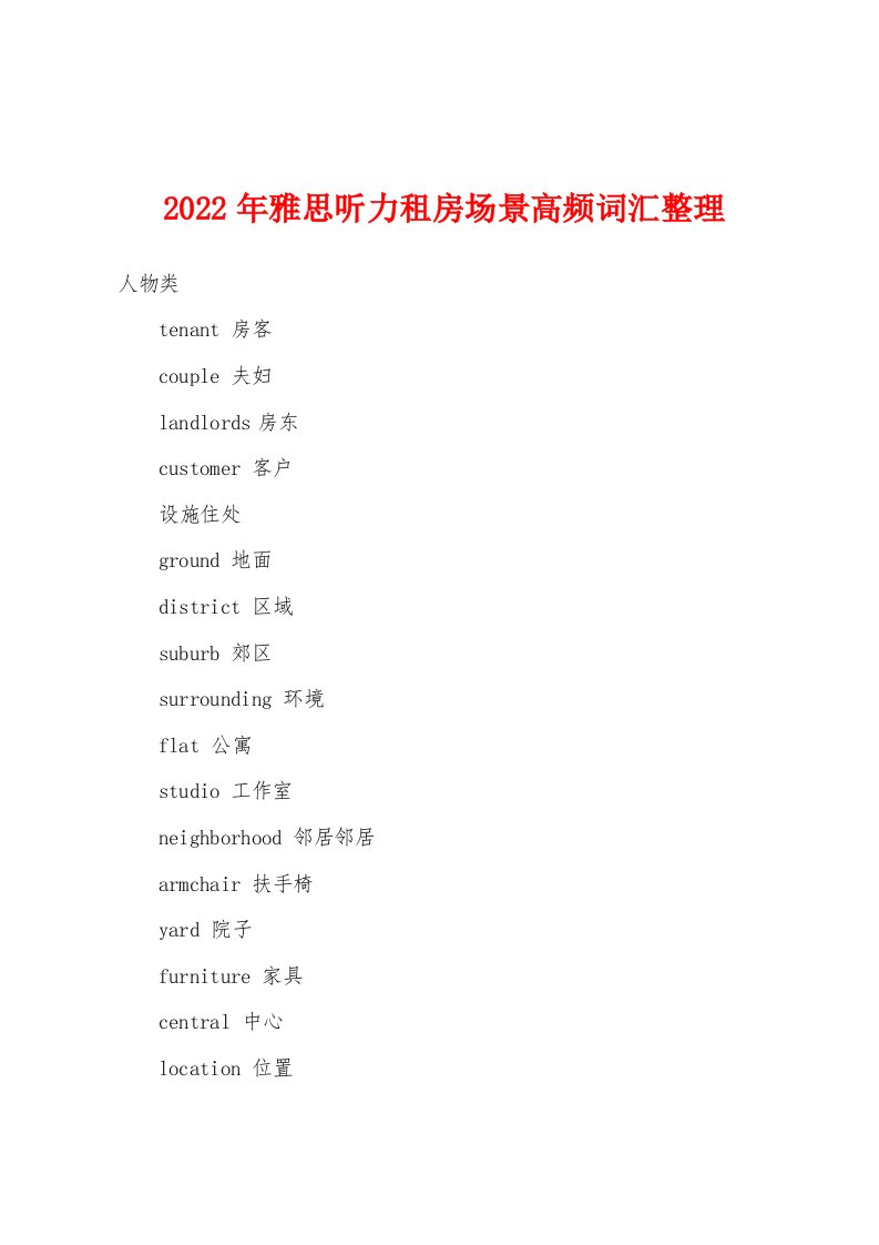 2022年雅思听力租房场景高频词汇整理