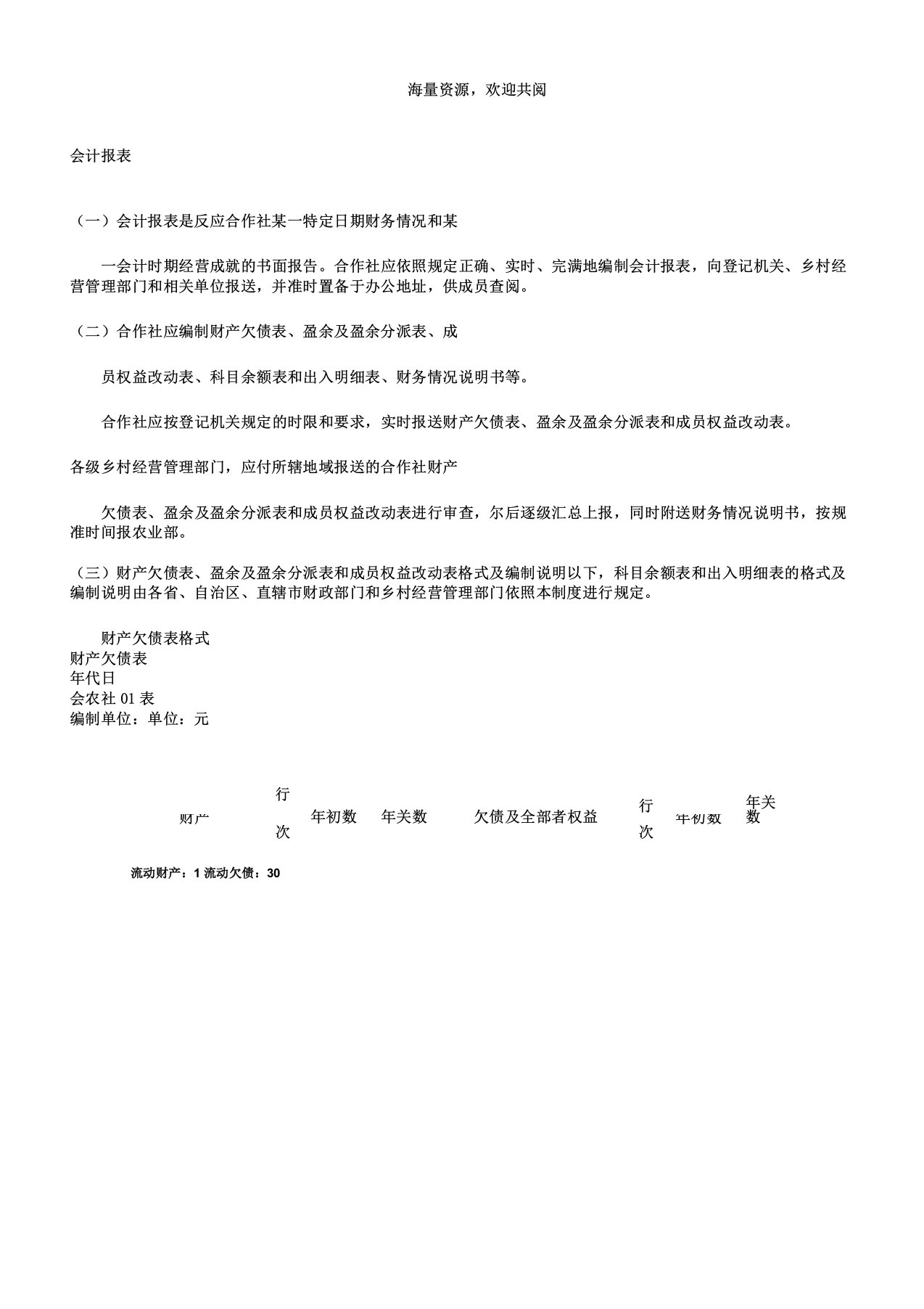 农民专业合作社财务会计报表格