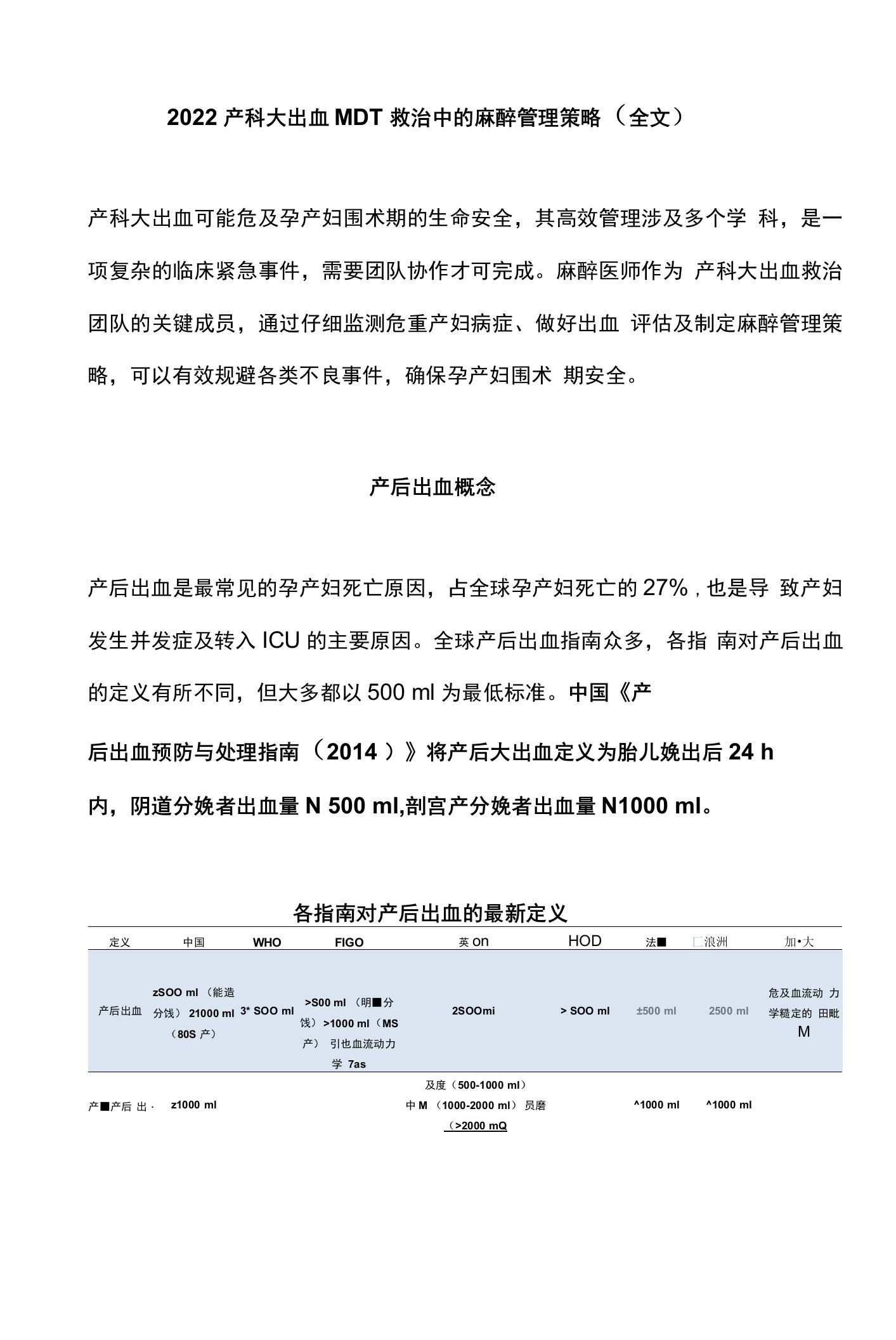 2022产科大出血MDT救治中的麻醉管理策略（全文）