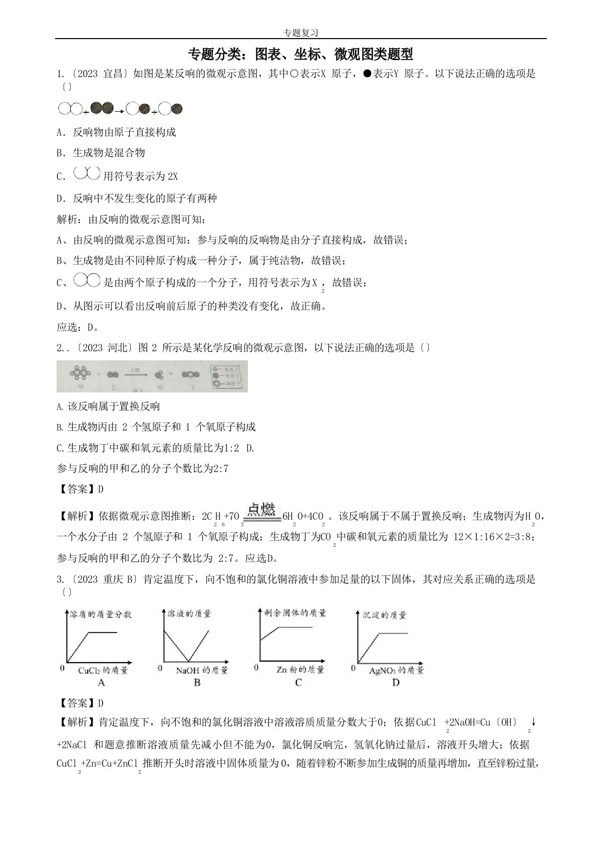 2023年中考化学真题——图表坐标微观图类含解析