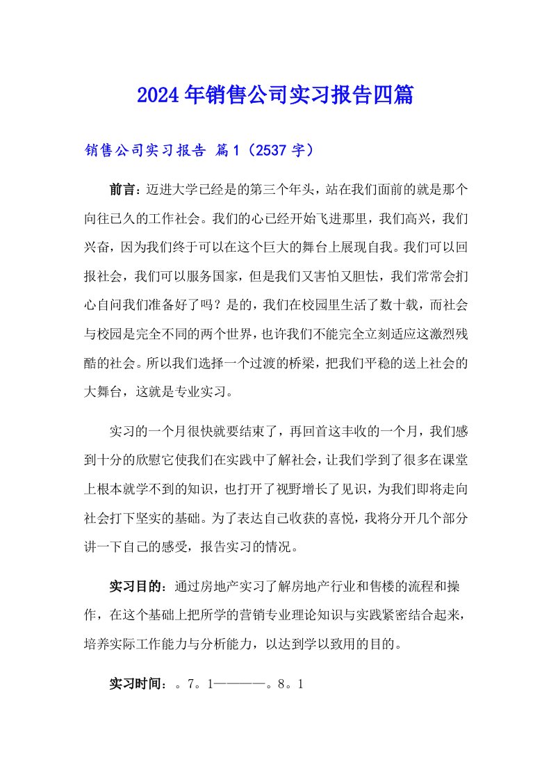 2024年销售公司实习报告四篇