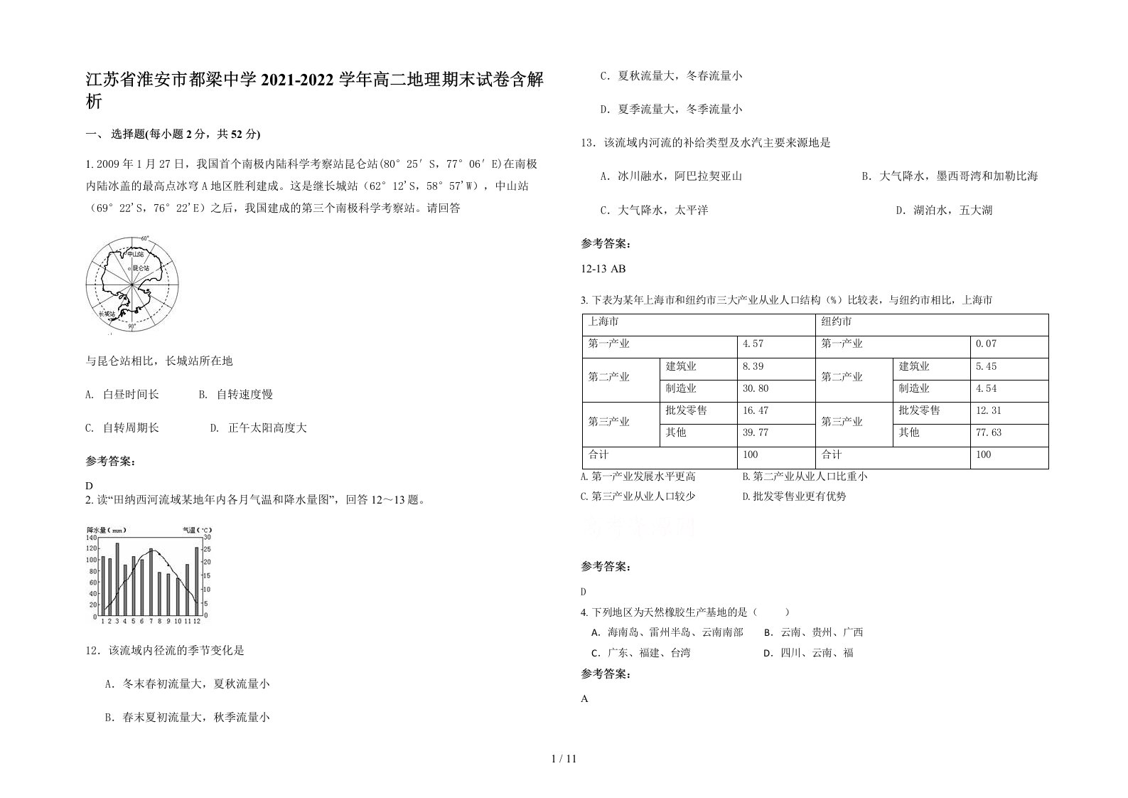 江苏省淮安市都梁中学2021-2022学年高二地理期末试卷含解析