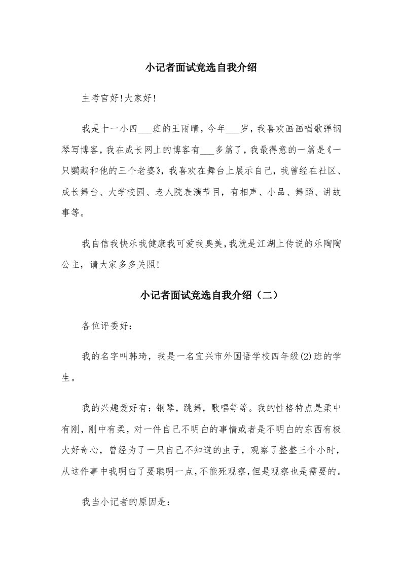 小记者面试竞选自我介绍