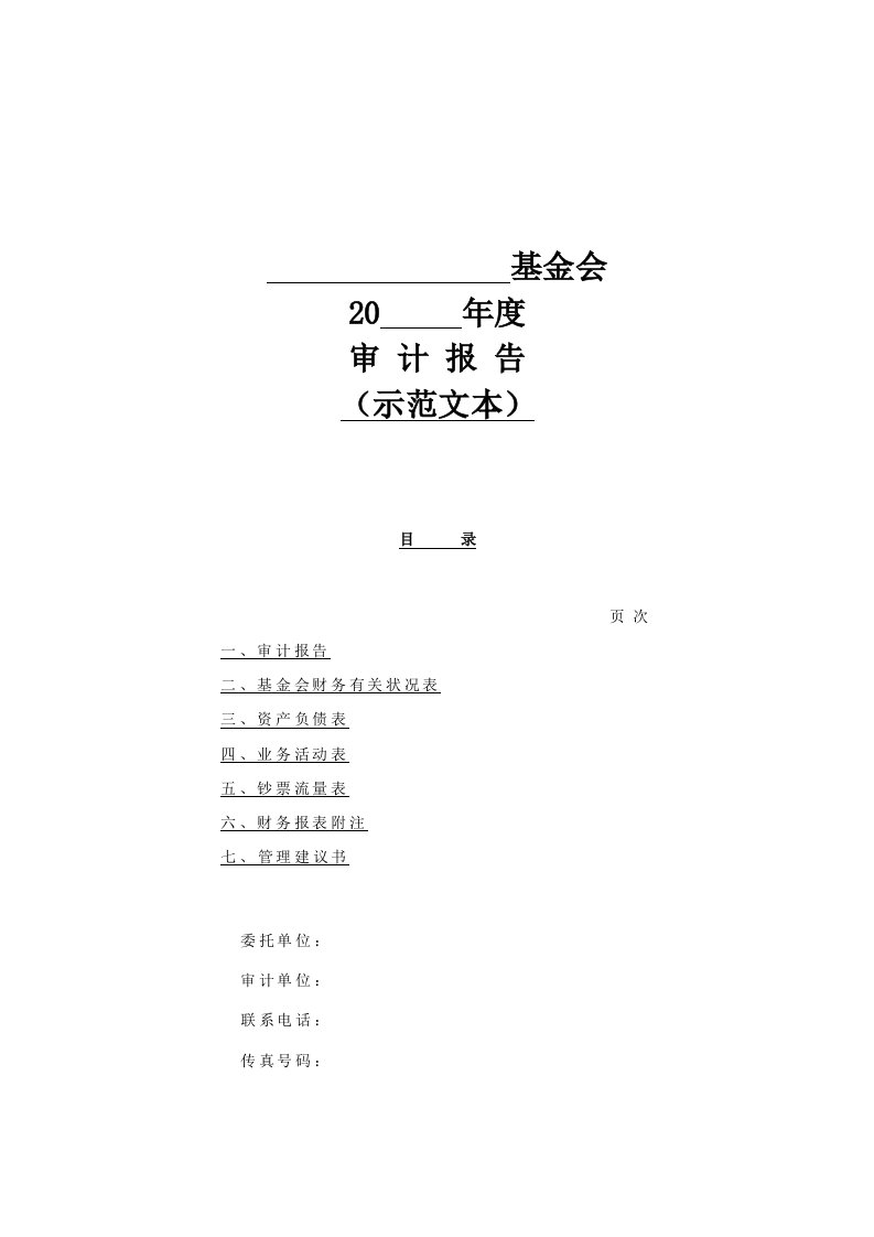 基金会年度审计报告示范文本样本