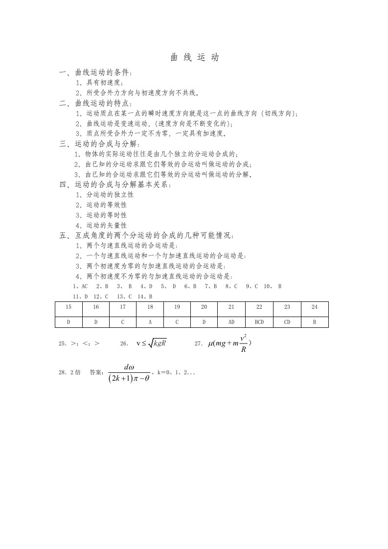 曲线运动练习题