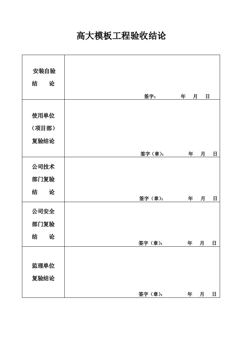 高大模板工程验收结论