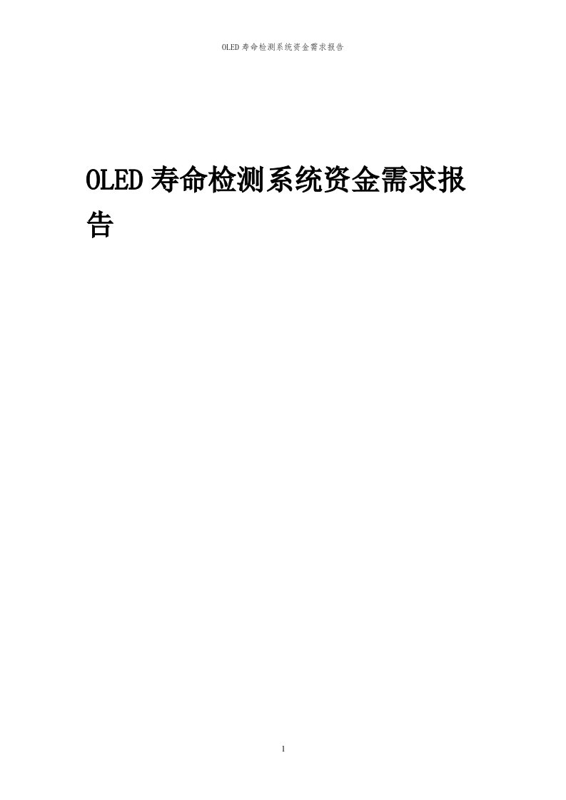 2024年OLED寿命检测系统项目资金需求报告代可行性研究报告