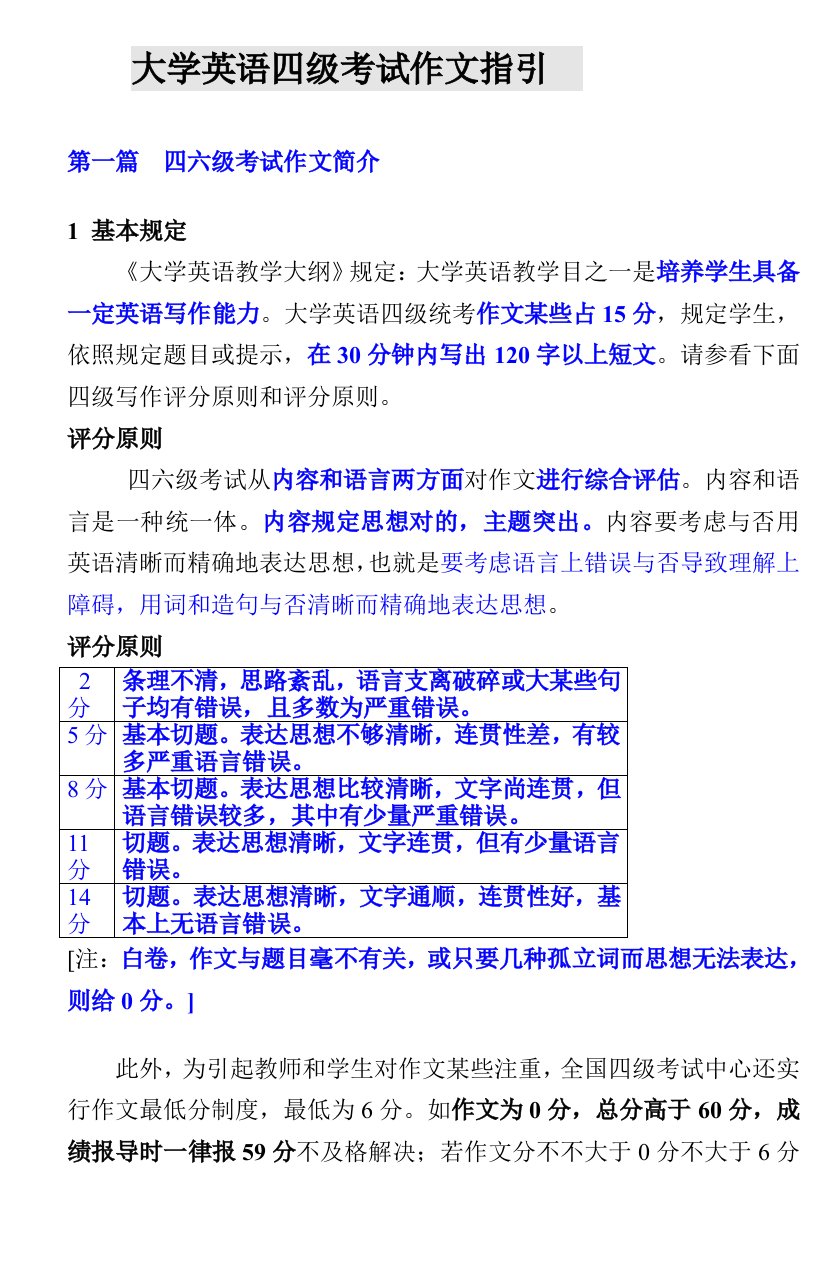 2022年大学英语四级考试作文指导