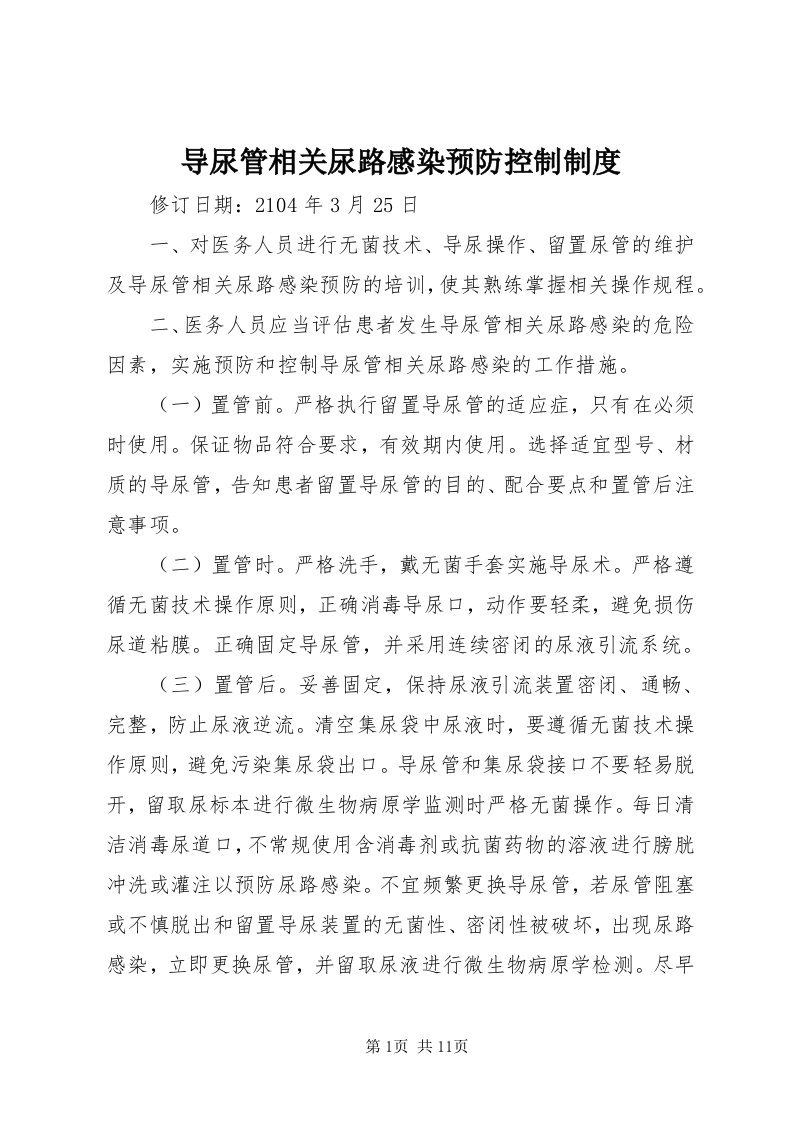 导尿管相关尿路感染预防控制制度