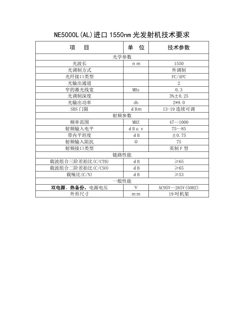 光发射机、光放大器技术要求