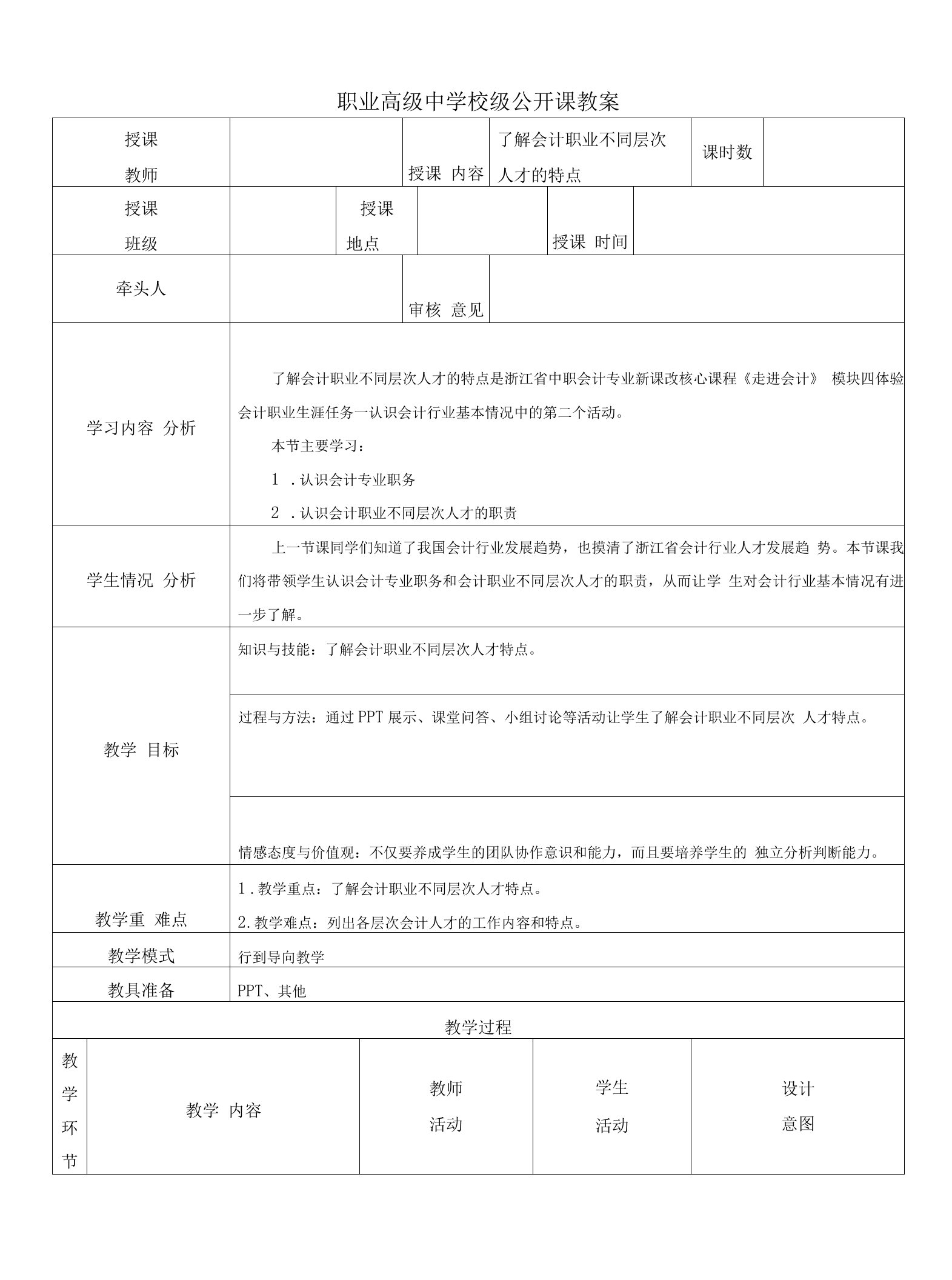 了解会计职业不同层次人才的特点教案