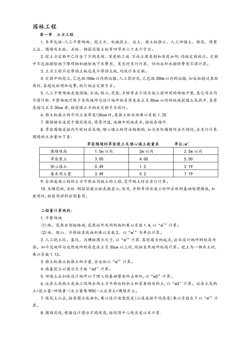 景观园林定额工程量计算法则