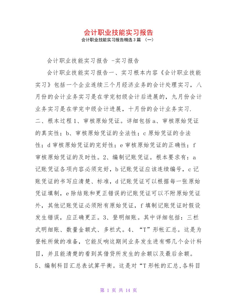 会计职业技能实习报告3篇