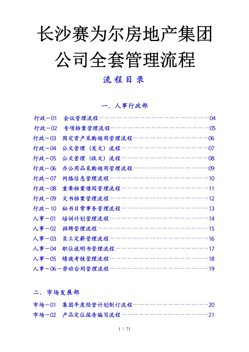 长沙赛为尔房地产集团公司全套管理流程