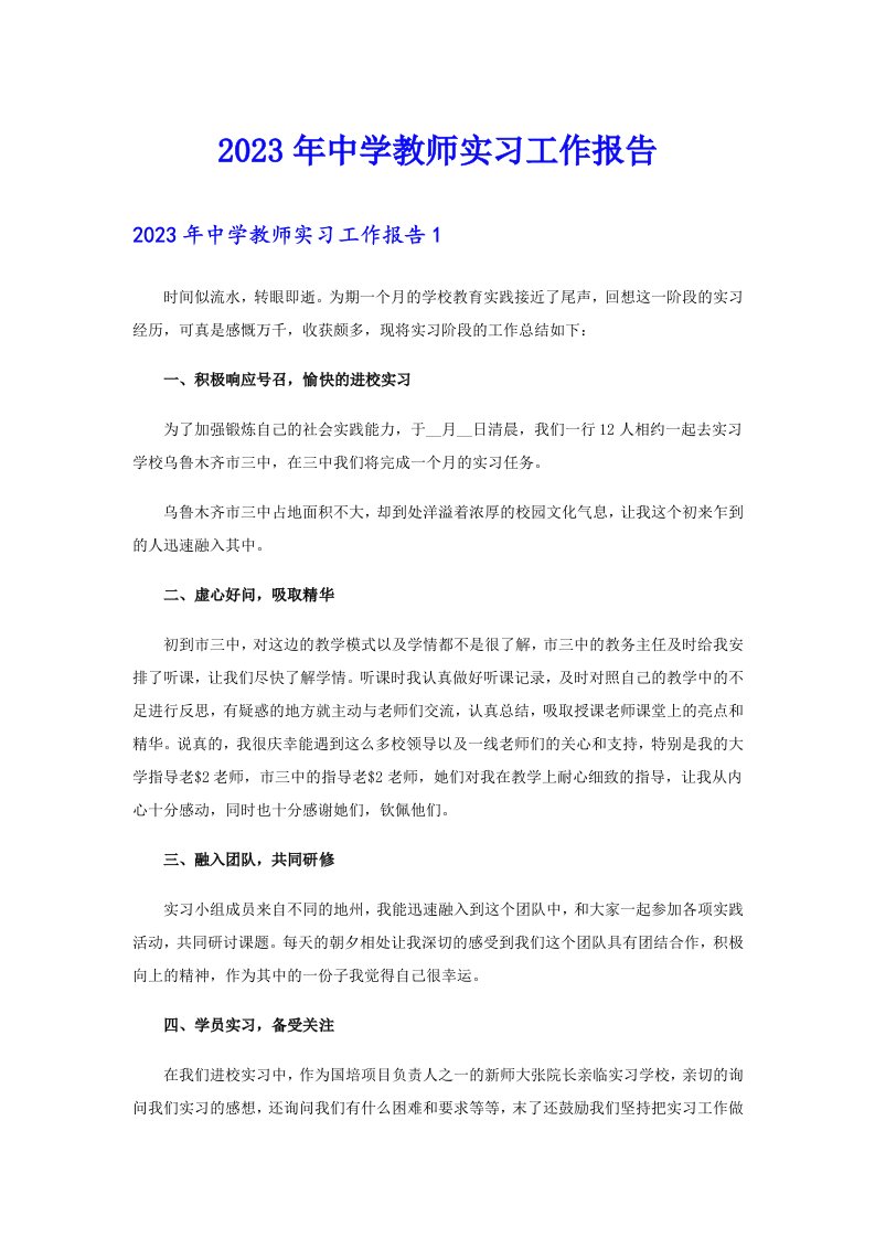 中学教师实习工作报告