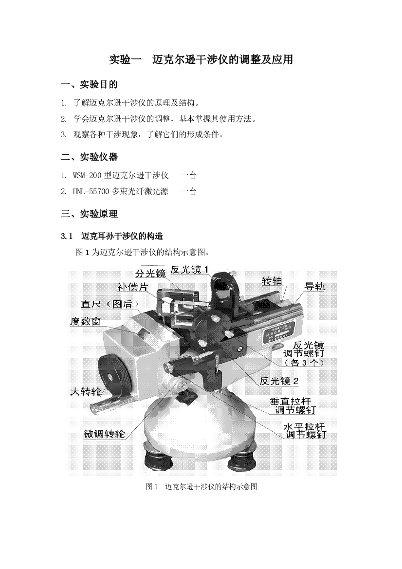 实验一迈克尔逊干涉仪的调整及应用