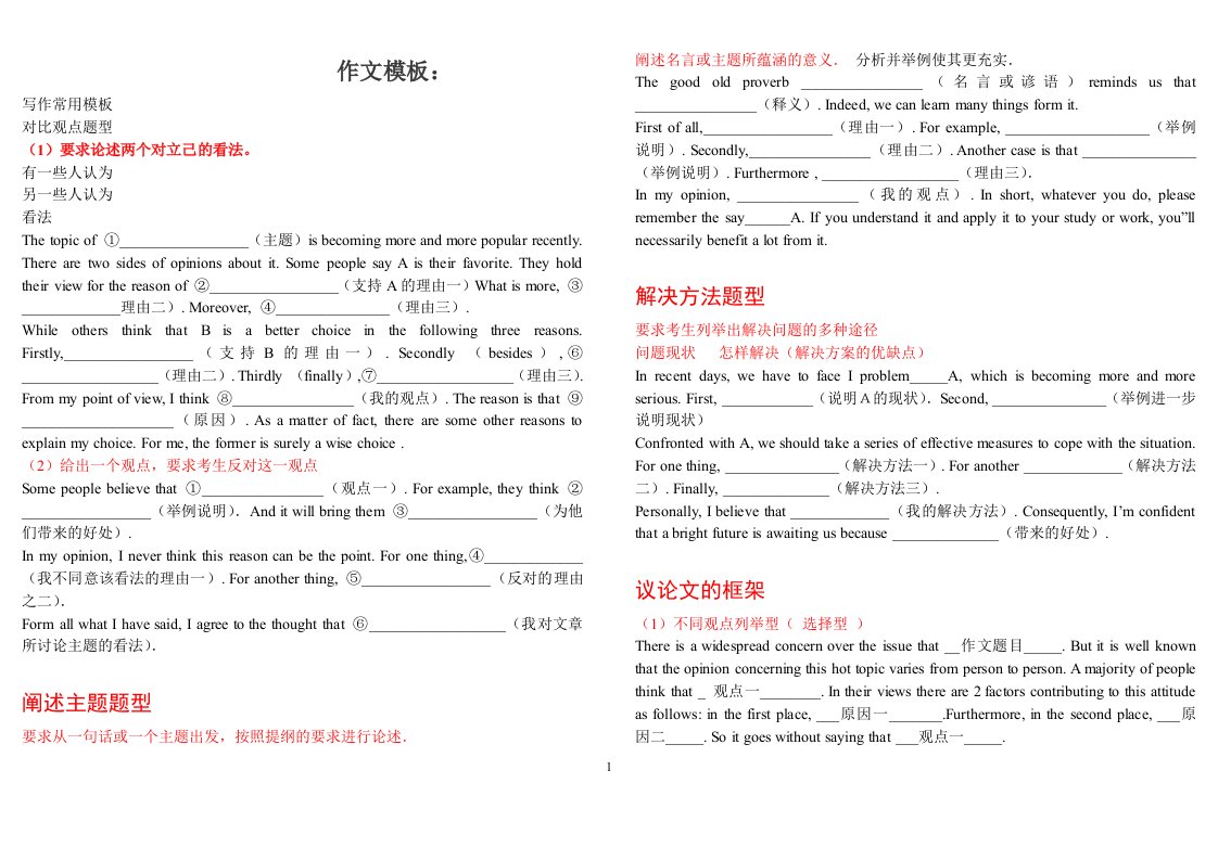 考研、六级、四级英语作文万能模板