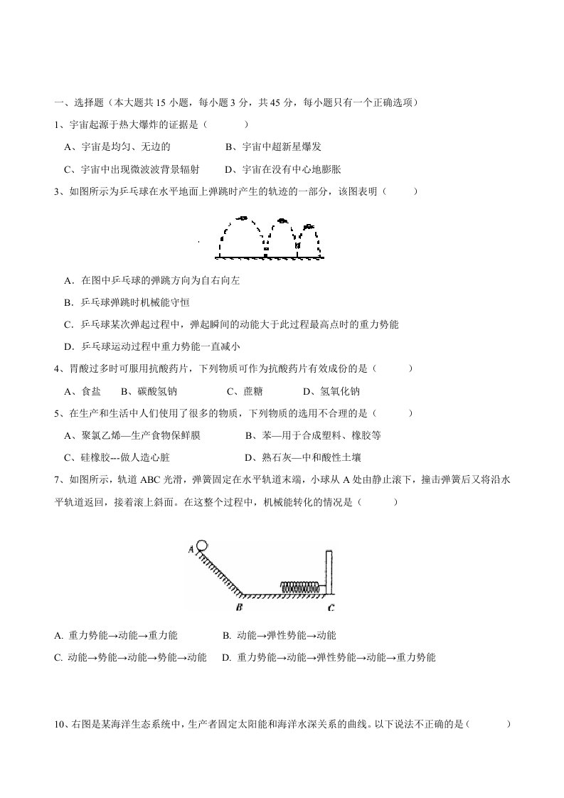 初中科学偏难试题