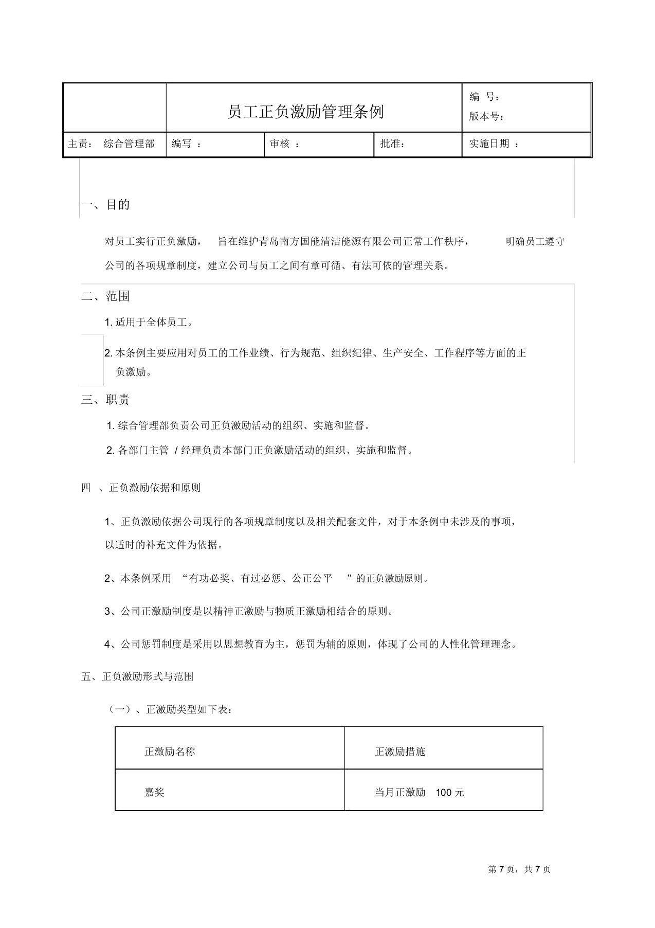 员工正负激励管理条例