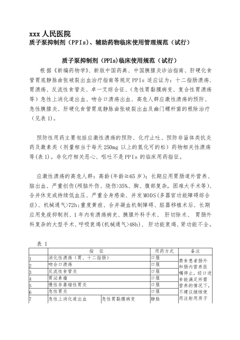 质子泵抑制剂(PPIs)临床使用管理规范