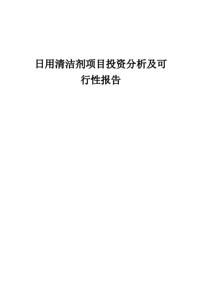 2024年日用清洁剂项目投资分析及可行性报告